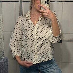 Polka Dot Button-Up Blouse